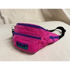 Vintage AdesSo Sport Pink Purple 5 Pocket Fanny Pack Waist Bag 90s Nylon Retro